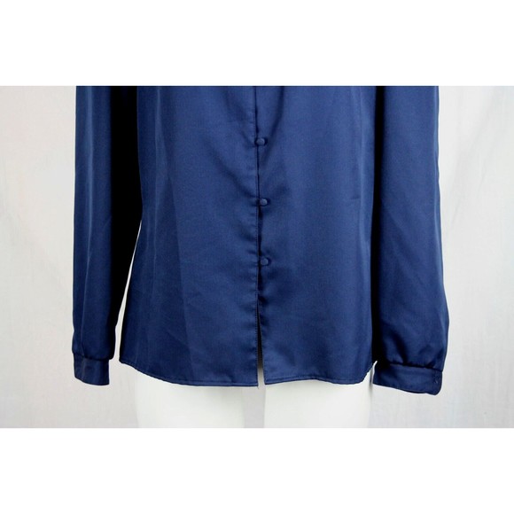 Vtg Lady Arrow Navy Blue Blouse Top Dacron Polyester Button Up Long Sleeve 14 - Picture 3 of 7